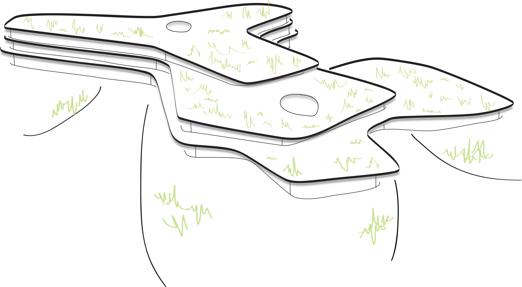 Project by Behnisch Architekturbuero, Lurup Neighborhood School. Short concept sketch.