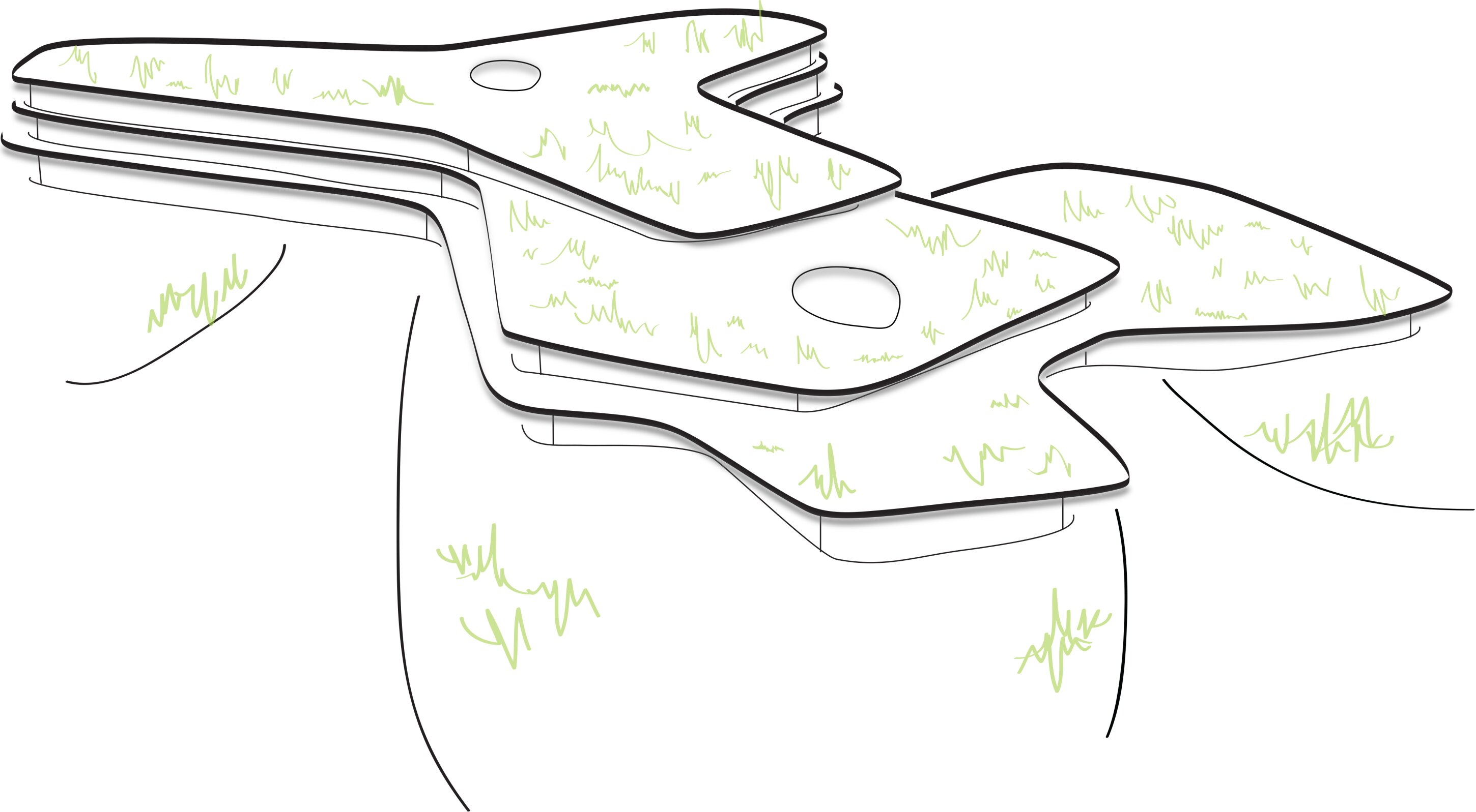 Project by Behnisch Architekturbuero, Lurup Neighborhood School. Short concept sketch.